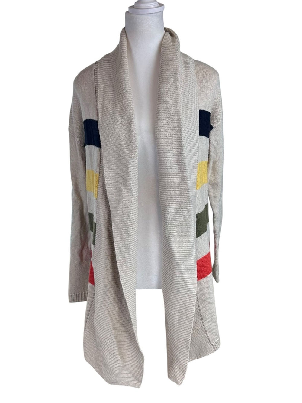 Talbots Lambswool Blend Open-Front Cardigan Multicolor Stripe Blocks Size XS